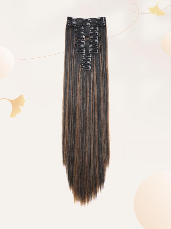 20 Inch Long Straight Hair Extension, 1 Pack 12pcs Clip in Hair Extensions Wigs for Women, 2024 Synthetic Hair Extensions for Daily Use, Striking Natural Fluffy Hairpiece