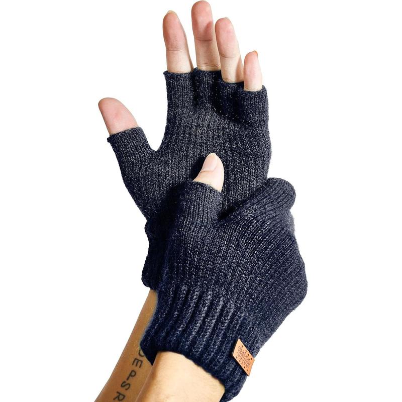 Winter Fingerless Gloves for Women Men,Warm Alpaca Wool Stretch Knit Cold Weather Adult Half Finger Glove for Driving