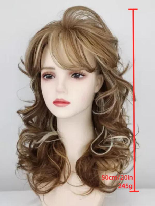 20 Inch Long Wavy Layered Wigs for Women, Gorgeous Fluffy Wigs with Bangs, Synthetic Full Machine Wigs for Party, Daily Use