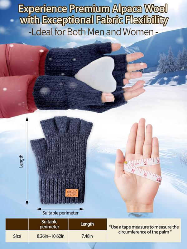 Winter Fingerless Gloves for Women Men,Warm Alpaca Wool Stretch Knit Cold Weather Adult Half Finger Glove for Driving