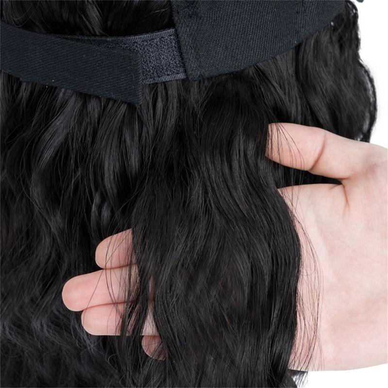 8inch Bob Hair With Baseball Cap Wave Curly Hair Hat Wigs Short Synthetic Hair Extensions For Women