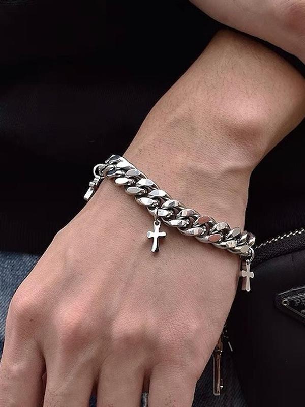 2024 Summer Trendy Easter Cross Charm Matching Bracelet, Punk Design Simple Cuban New Trendy Bracelet for Daily Used, Stainless Steel Jewelry for Men & Women, Black Friday Deal