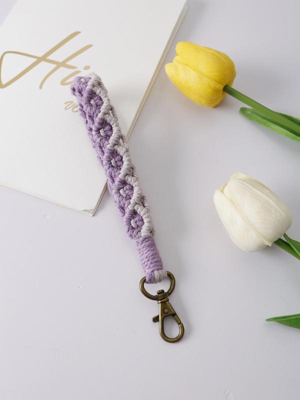 Solid Color Crochet Wristlet Keychain for Car Keys, Anti-lost Key Ring, Handmade Braided Keychain for Women & Men, Lanyard Keychain, Car Accessories for Girls