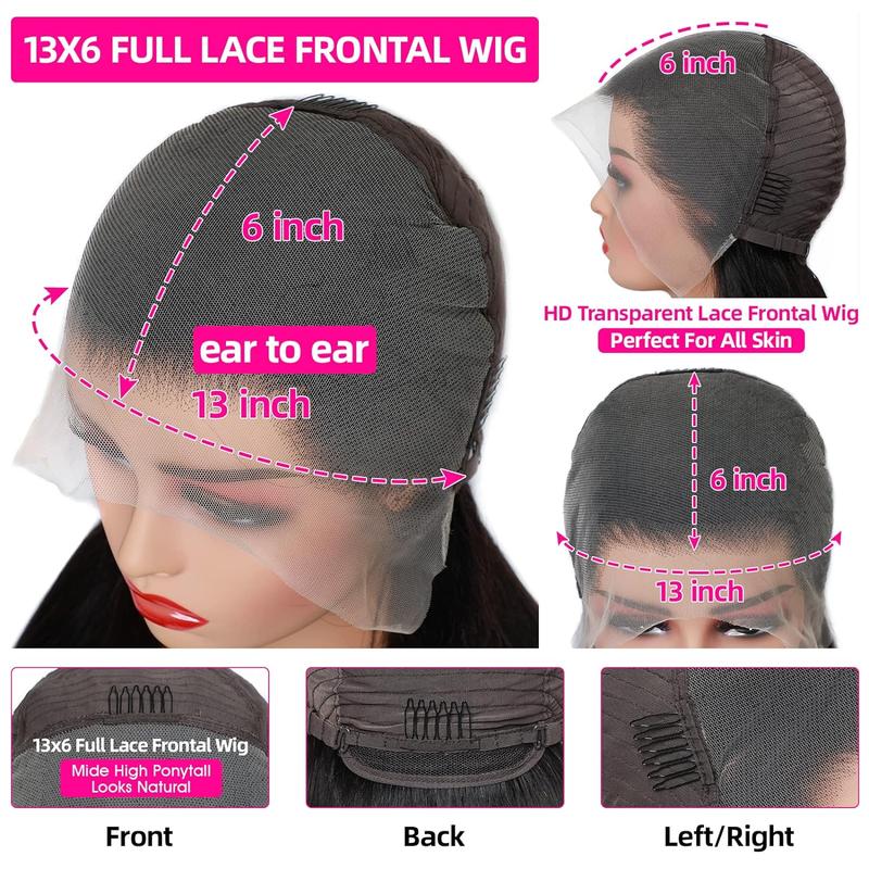 Lemoda 13x6 Full Lace Frontal Wig 180 Density Straight 13x4 Lace Front Wigs Human Hair Transparent Lace Pre Plucked 12A Brazilian Virgin Human Hair Wigs for Women