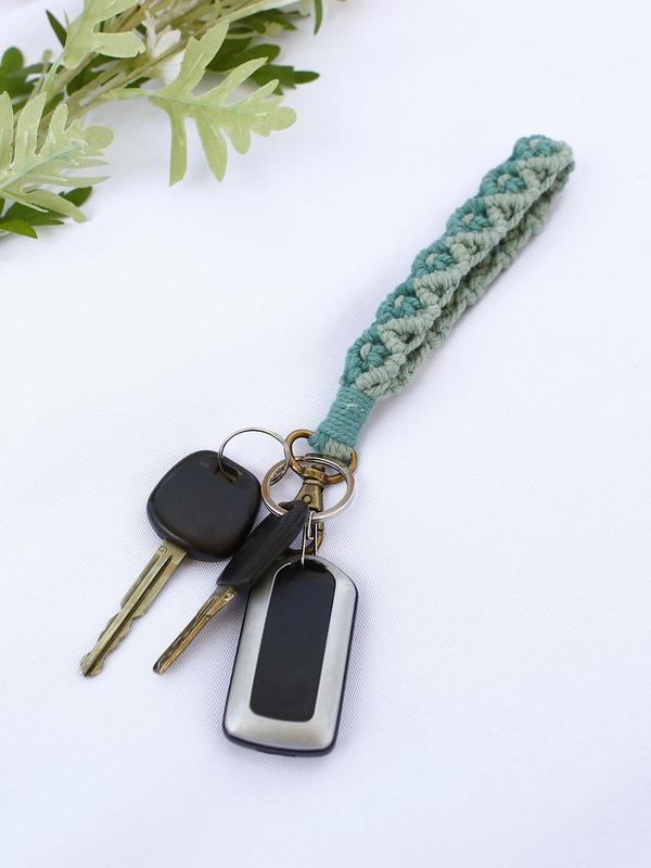 Solid Color Crochet Wristlet Keychain for Car Keys, Anti-lost Key Ring, Handmade Braided Keychain for Women & Men, Lanyard Keychain, Car Accessories for Girls