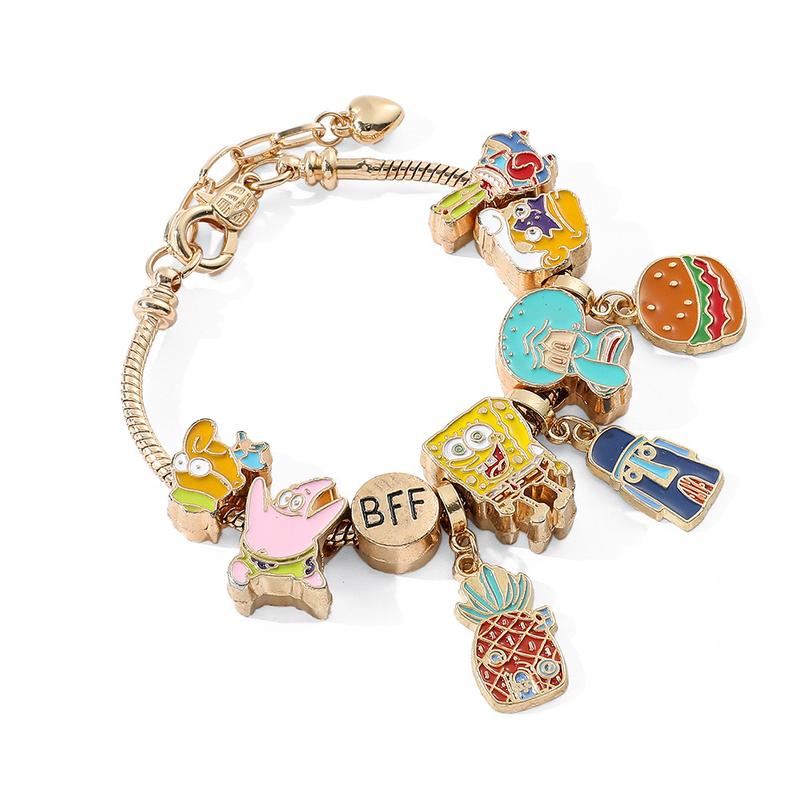 Cartoon fashion SpongeBob SquarePants chain cute zinc alloy dripping oil DIY beaded bracelet jewelry