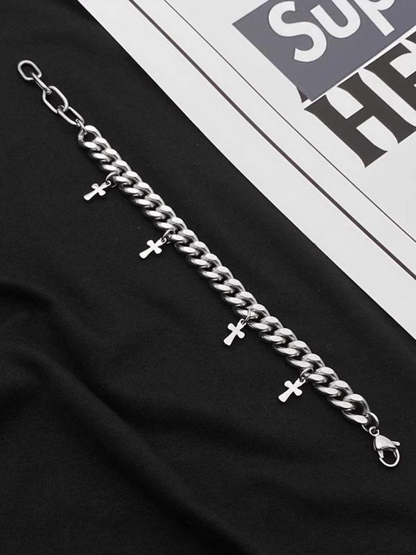 2024 Summer Trendy Easter Cross Charm Matching Bracelet, Punk Design Simple Cuban New Trendy Bracelet for Daily Used, Stainless Steel Jewelry for Men & Women, Black Friday Deal