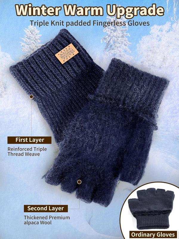 Winter Fingerless Gloves for Women Men,Warm Alpaca Wool Stretch Knit Cold Weather Adult Half Finger Glove for Driving