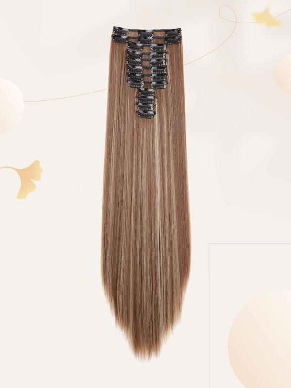 20 Inch Long Straight Hair Extension, 1 Pack 12pcs Clip in Hair Extensions Wigs for Women, 2024 Synthetic Hair Extensions for Daily Use, Striking Natural Fluffy Hairpiece