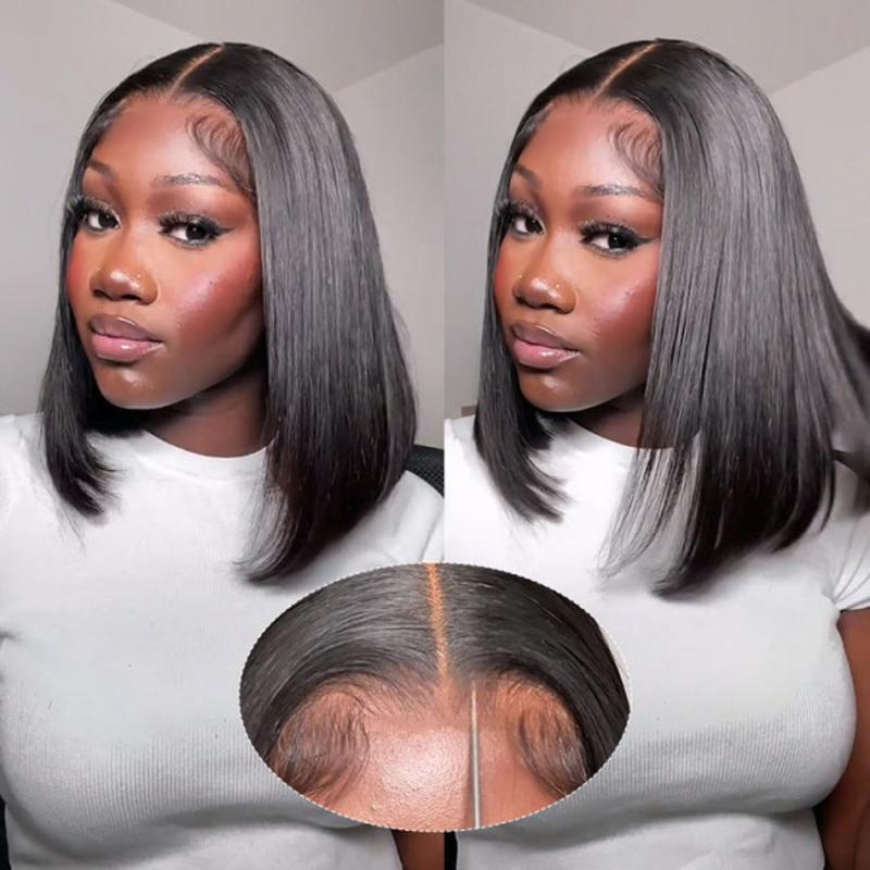 Ready And Go Bob Wigs Human Hair Straight Short Bob Wig Pre Cut 7x4 Lace Closure Wig 7x5 Bob Wig Pre Bleached Pre Plucked Glueless Wig Wiggins Hair