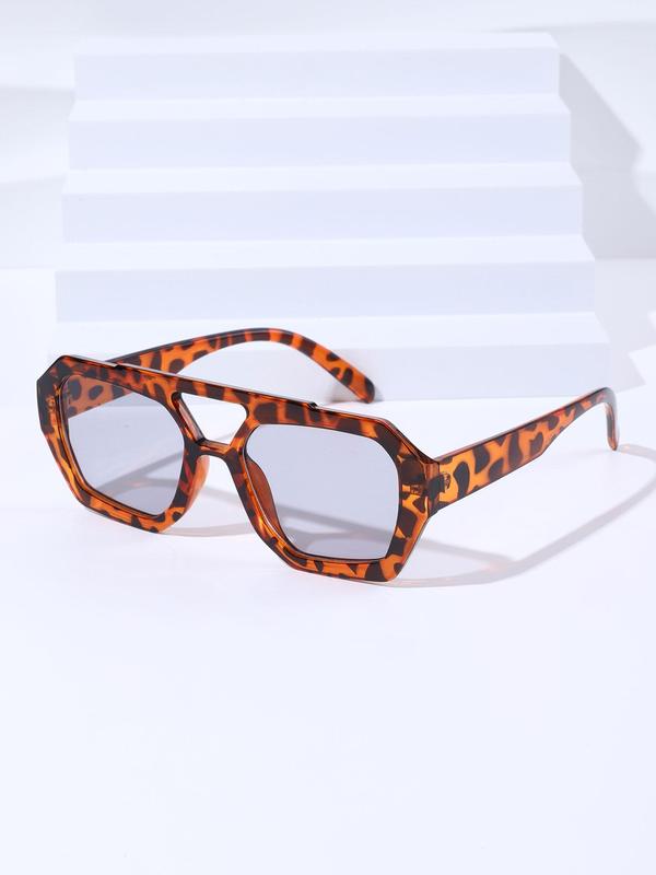 Unisex Street Double Bridge Trend Leopard Print Sunglasses (1 Pair), Trendy Tortoiseshell Sunglasses for Everyday Use, Fashion Accessories for Outdoor Activities