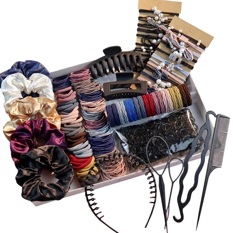 Hair Accessories Set for Women, Ponytail Holders, Hair Scrunchies, Hairbands, Scrunchy Hair Ties, Multicolor Styles (1149PCS, Dark Colors)