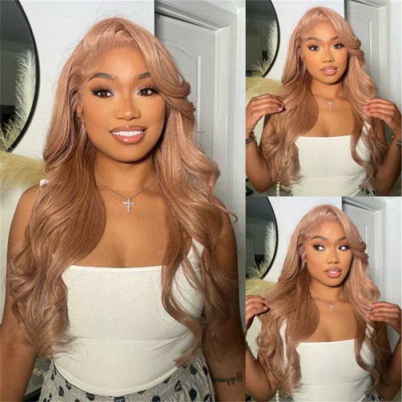 Megalook Milk Tea Light Flaxen Brown Lace Front Wig Human Hair 13x4 6x5 Glueless Wigs Human Hair Straight Body Wave Hair HD Lace Frontal Wig