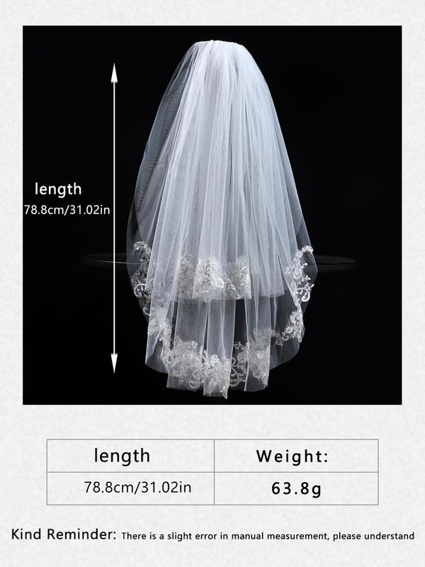 Women's Flower Embroidered Design Tulle Veil, Elegant Trendy Bridal Veil for Party, Stylish Gorgeous Bridal Accessories for Wedding Party Decor