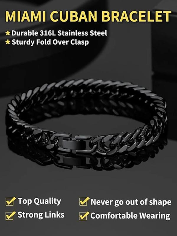 Stainless Steel Couple Chain Bracelet Set, Fashionable Cuban Chain Bracelet for Men & Women, Trendy All-match & Exquisite Jewelry for Birthday Gift