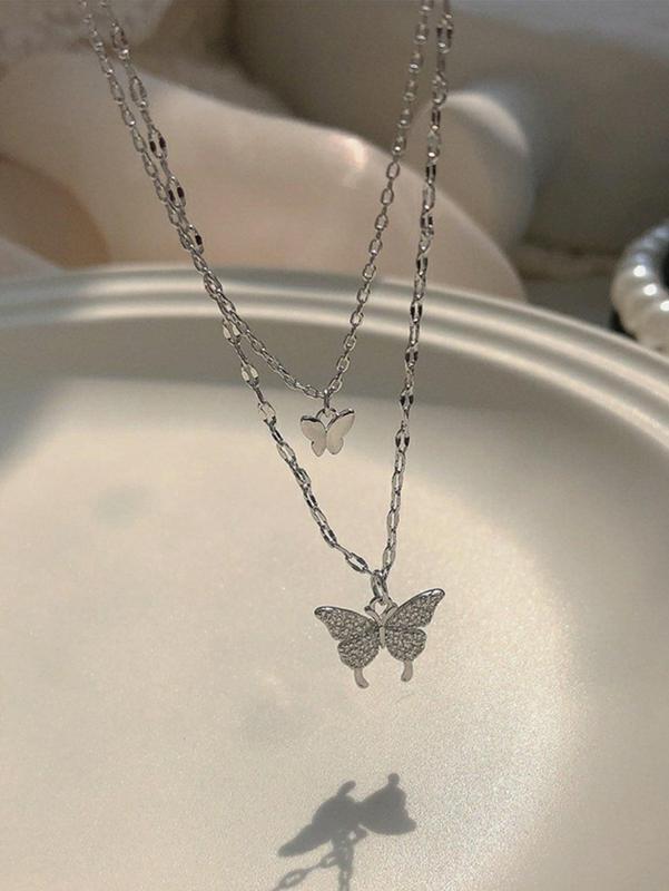 Women's Rhinestone Butterfly Decor Layered Necklace, Casual Alloy Dainty Jewelry for Party, Daily Clothing Decor