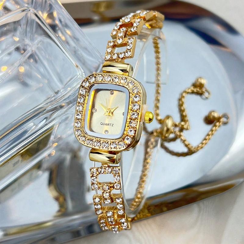 Women's Square Dial Quartz Watch with Rhinestone Markers and Adjustable Strap - Fashionable Style