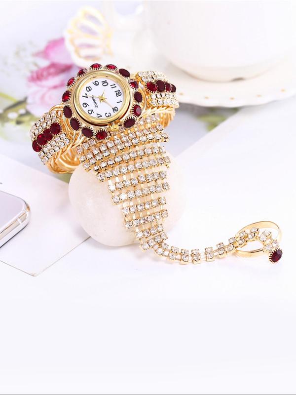 Women's Elegant Rhinestone Mitten Bangle Quartz Watch, Exquisite Trendy Wristwatch, Fashionable Watch for Women As Gift