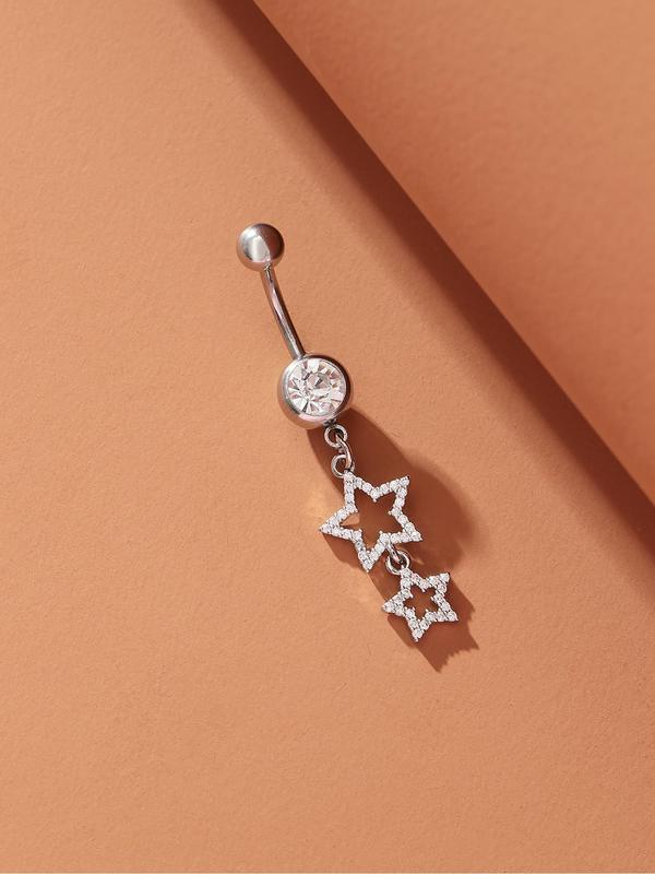 Rhinestone Star Decor Belly Button Ring, Women Belly Piercing Body Jewelry, Fashion Jewelry for Party, Daily Clothing Decor, Trendy All-match & Exquisite Jewelry for Birthday Gift