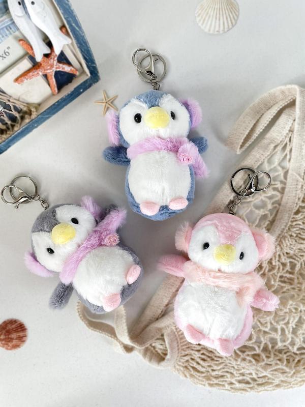 Cute Penguin Design Keychain, Simulation Plush Headphones & Scarf Penguin Shoulder Bag Car Pendant, Students Office Teachers Cute Schoolbag Briefcase Pendant