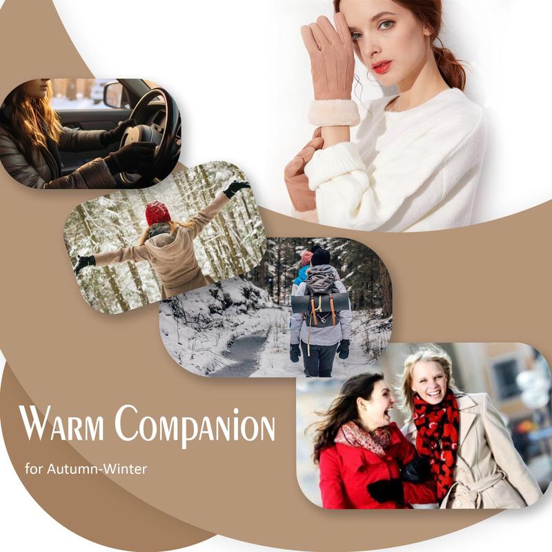 Women Winter Suede Gloves Fur Cuffs Touchscreen Gloves Soft Warm Fleece Lined Gloves for Cold Winter