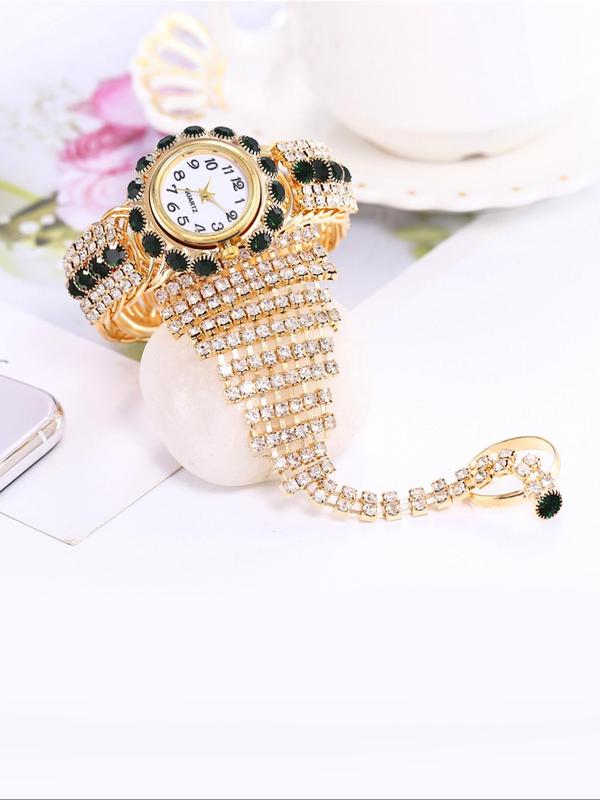 Women's Elegant Rhinestone Mitten Bangle Quartz Watch, Exquisite Trendy Wristwatch, Fashionable Watch for Women As Gift