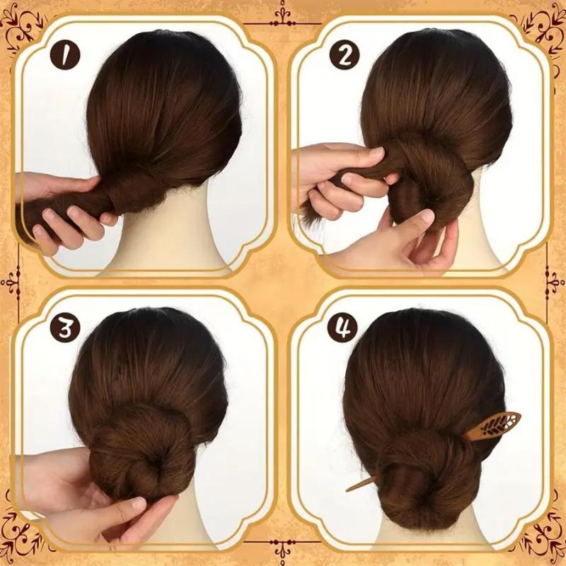 Wooden Hair Pin, 4 Counts set Vintage Chinese Style Hairpins for Women & Girls, Retro Hair Accessories for Daily Use