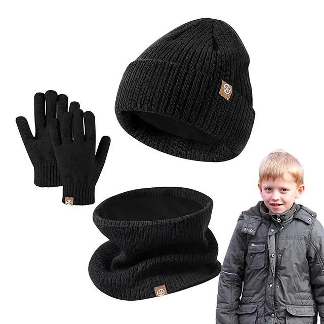 Girls Winter Hat And Gloves Set Cold Weather Hat Scarf Gloves Set Fleece Knit Gloves Thermal Warm Hat Neck Scarf For Traveling