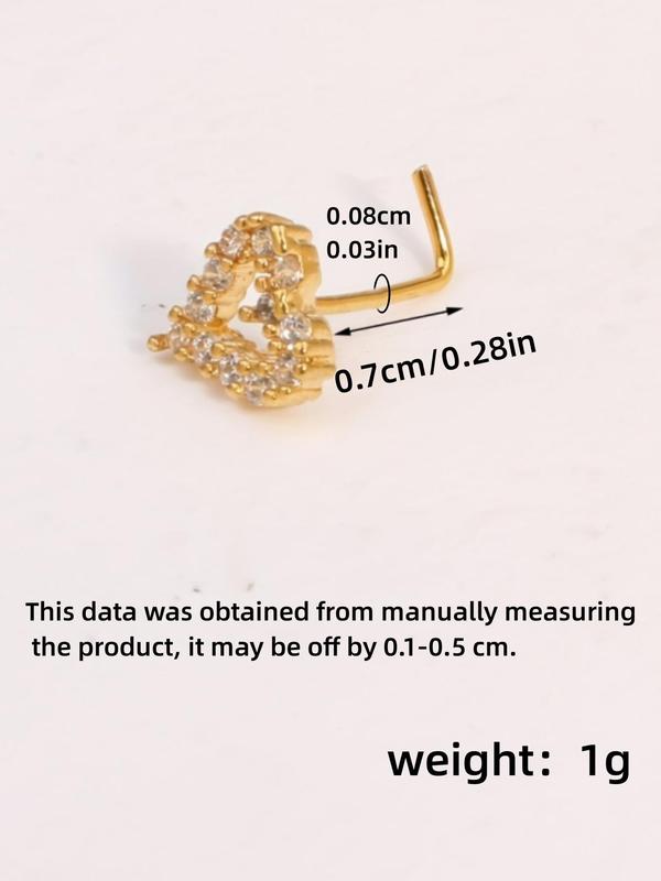 Unisex Cute Rhinestone Decor Nose Piercing Jewelry, Trendy Heart Design Nose Stud, Chic Body Jewelry for Men & Women for Party Decor