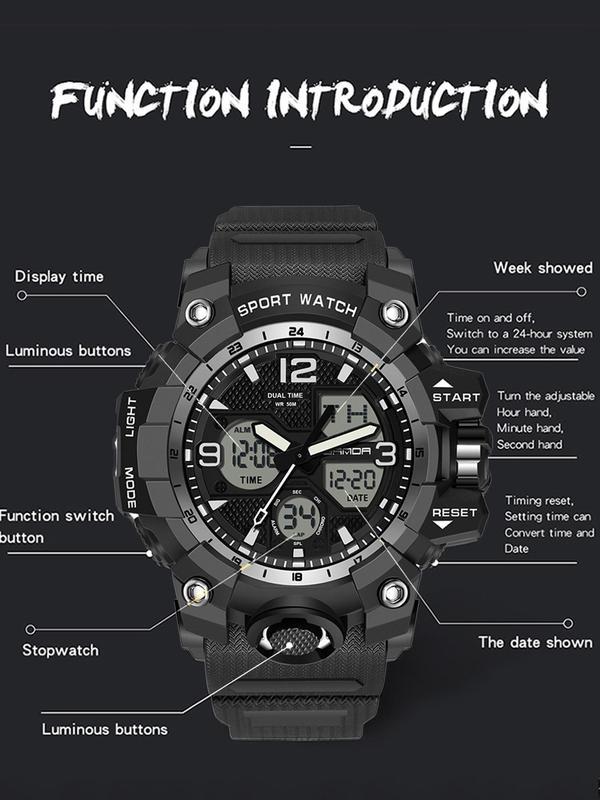 Men's Sportive Quartz Watch, Fashionable Analog-digital Watch with Luminous & Alarm Mode, Waterproof Watch with Digital Display for Men