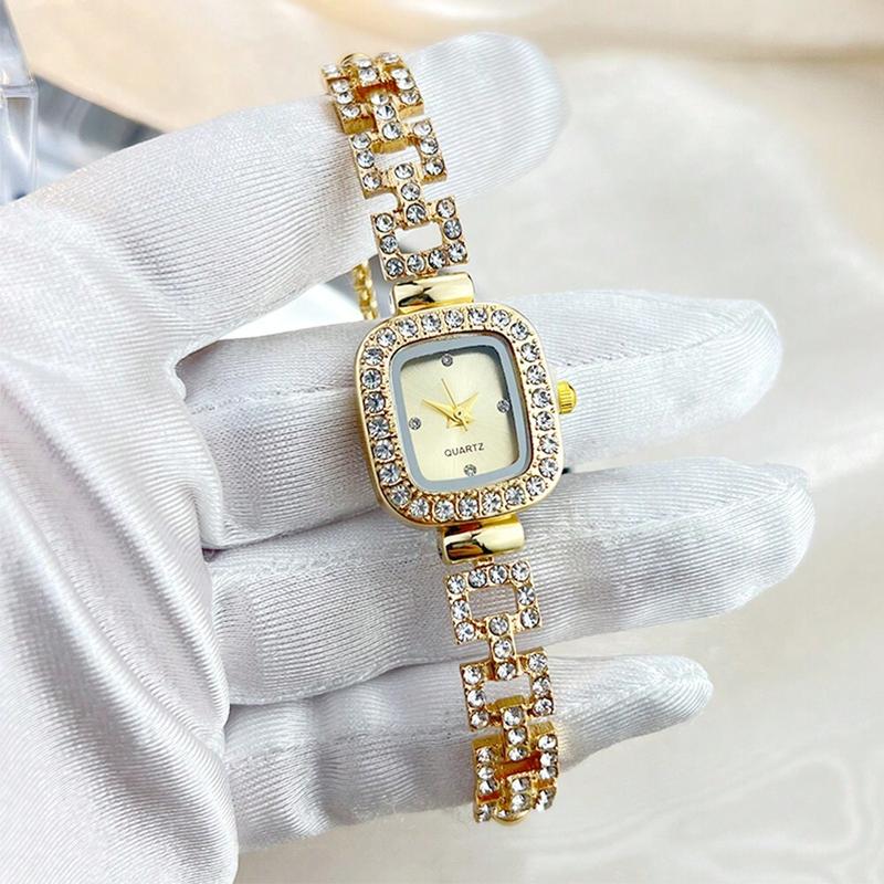 Women's Square Dial Quartz Watch with Rhinestone Markers and Adjustable Strap - Fashionable Style