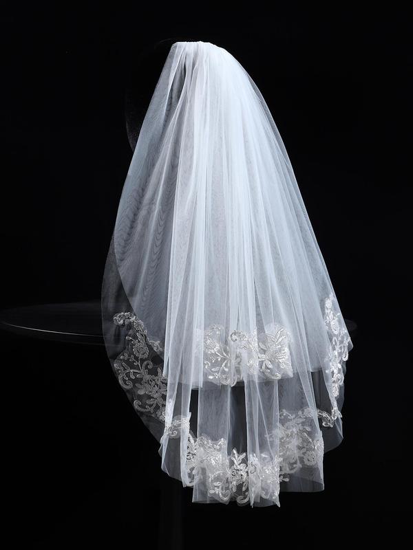 Women's Flower Embroidered Design Tulle Veil, Elegant Trendy Bridal Veil for Party, Stylish Gorgeous Bridal Accessories for Wedding Party Decor