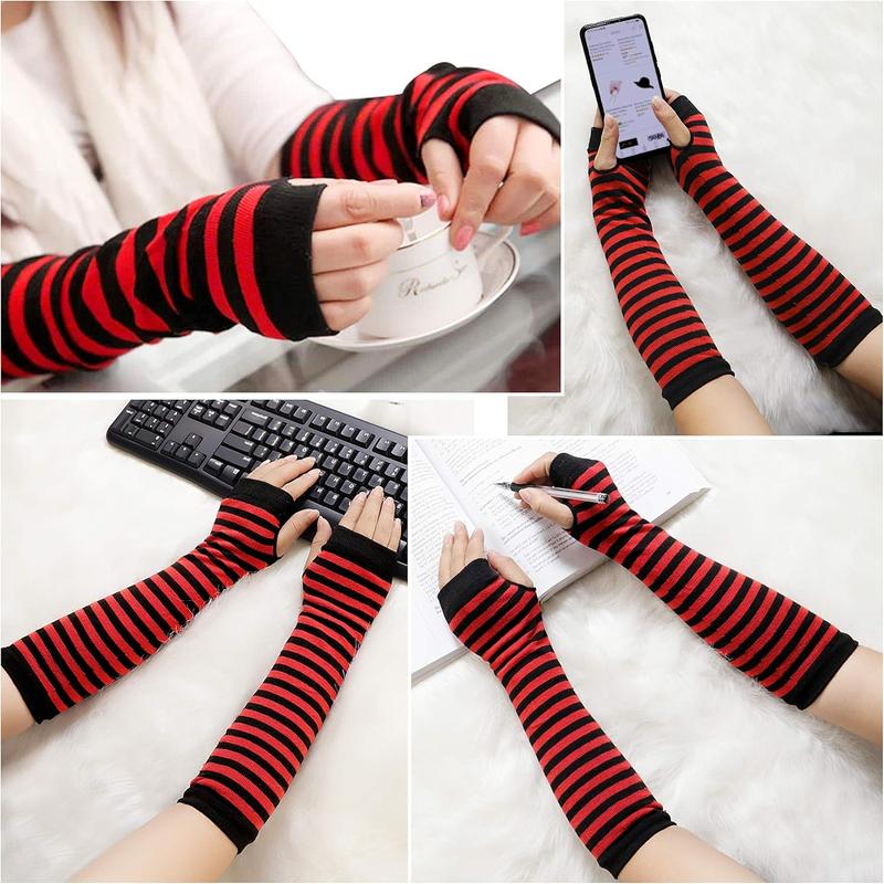 3 Pairs Striped Arm Warmers Fingerless Gloves for Women