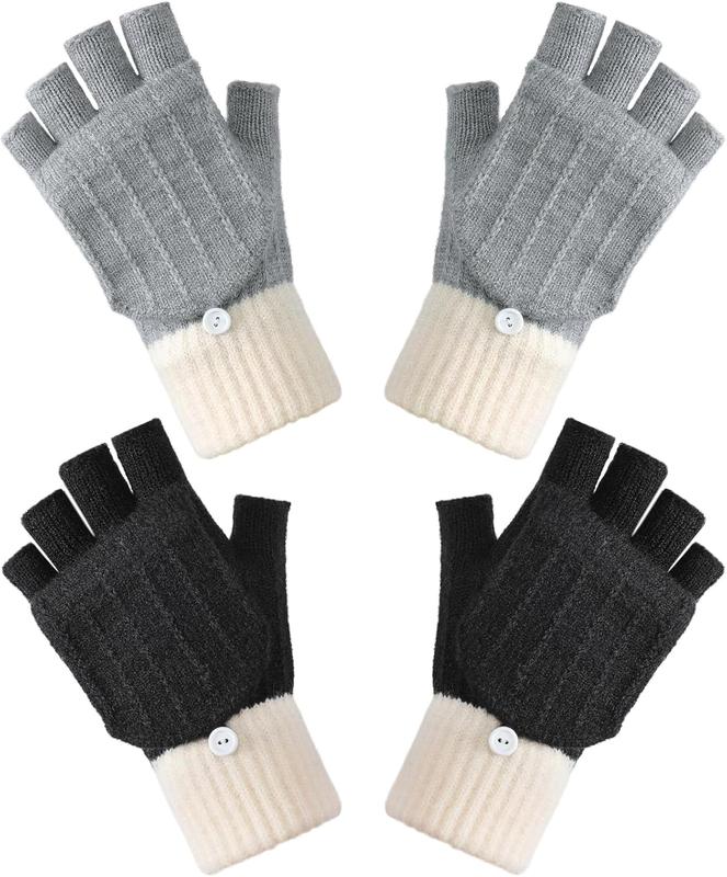 Winter Fingerless Gloves for Women,  Gloves Thermal Insulation Warm Convertible Mittens Flap Cover for Men Women