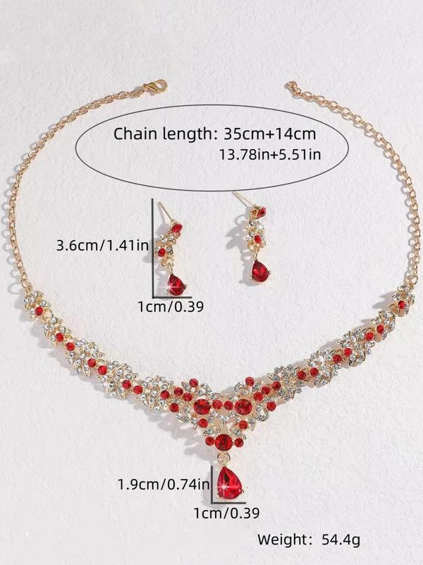 Women's Elegant Rhinestone Decorated Pendent Necklace & Dangle Earrings, Exquisite Trendy Jewelry Set, Fashionable Accessories for Party & Daily Clothing Decor