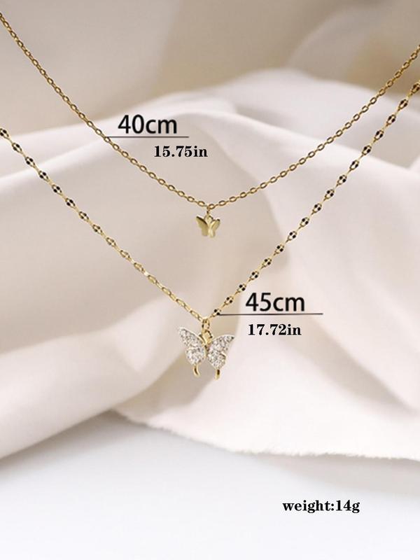 Women's Rhinestone Butterfly Decor Layered Necklace, Casual Alloy Dainty Jewelry for Party, Daily Clothing Decor