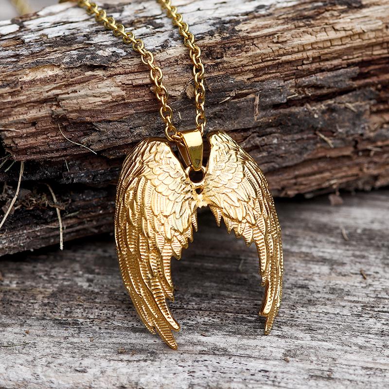 GTHIC Stainless Steel Angel Wings Pendant for Men Women Gothic Mother's Day Gifts