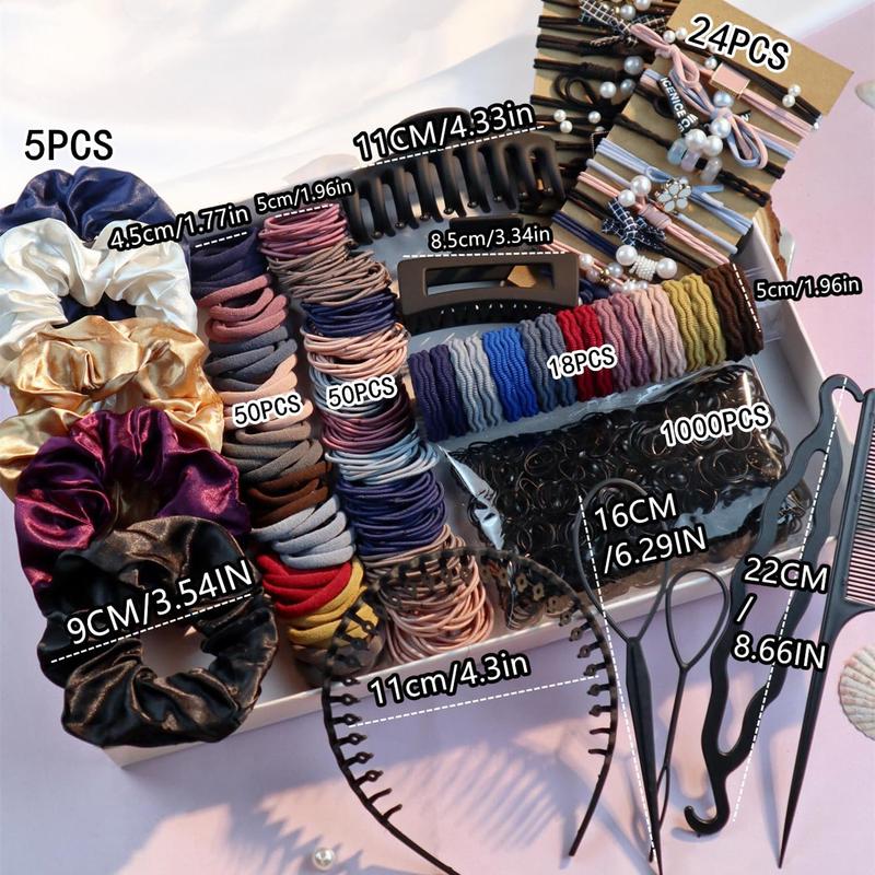 Hair Accessories Set for Women, Ponytail Holders, Hair Scrunchies, Hairbands, Scrunchy Hair Ties, Multicolor Styles (1149PCS, Dark Colors)