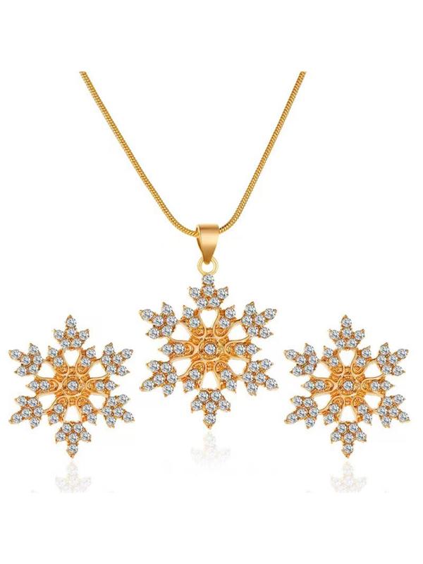 Women's Elegant Rhinestone Decor Snowflake Design Jewelry Set, Exquisite Trendy Pendant Necklace & Stud Earrings, Chic Jewelry Set for Women