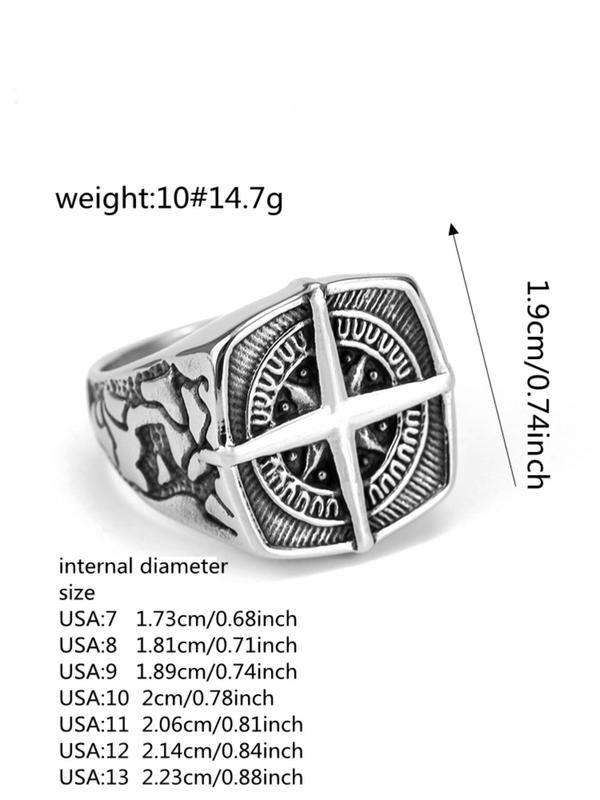 Vintage Style Stainless Steel Compass Decor Ring, Men's Trendy Rings Jewelry for Men, Fashion Accessories for Daily Wearing