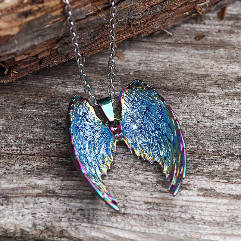 GTHIC Stainless Steel Angel Wings Pendant for Men Women Gothic Mother's Day Gifts