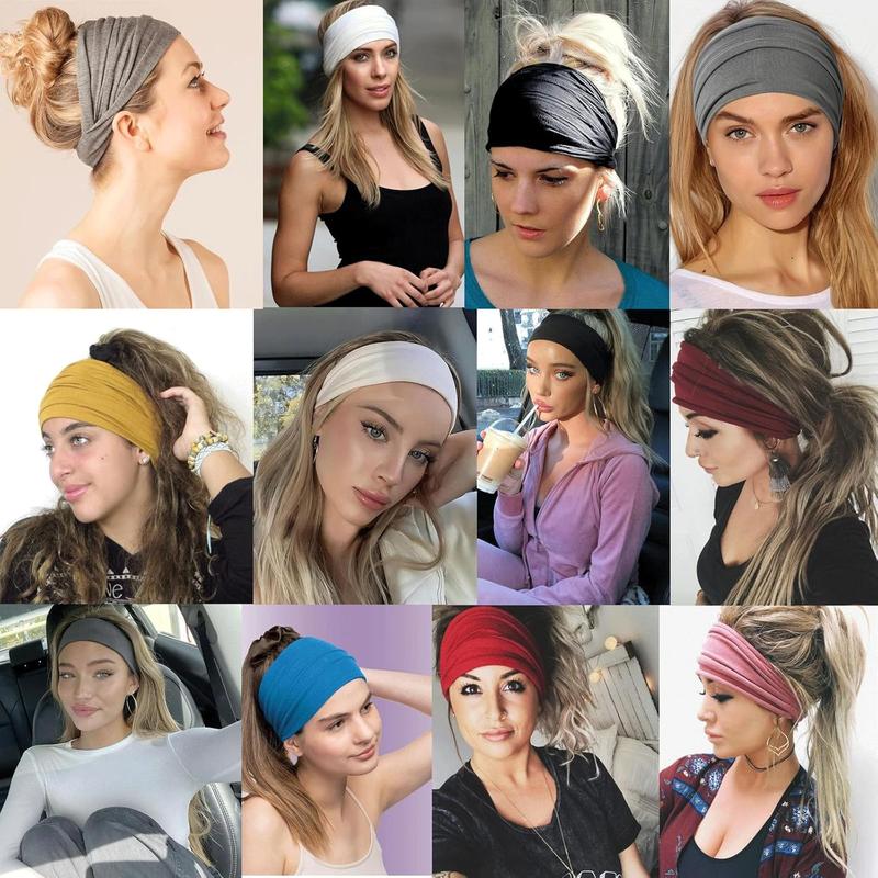 6 Pack Wide Turban Headbands for Women - Large Boho  Wraps,  Workout Stretch Non-slip Soft Elastic Hair Bands