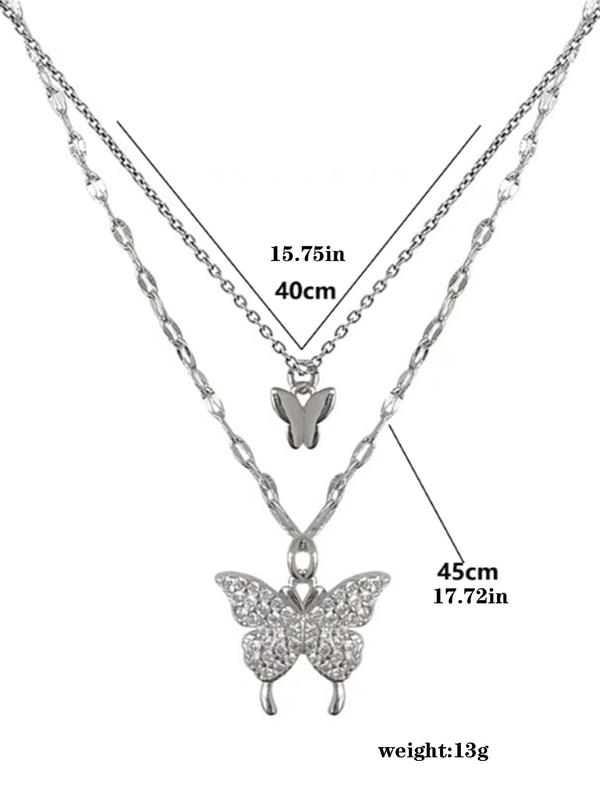 Women's Rhinestone Butterfly Decor Layered Necklace, Casual Alloy Dainty Jewelry for Party, Daily Clothing Decor