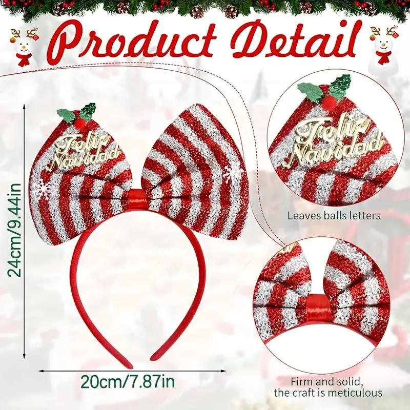 Christmas Themed Hair Accessories, 4 Counts Cute Bow & Snowflake Decor Hair Hoop, Fashion Hair Accessories for Women & Girls, Party Decoration Ideas