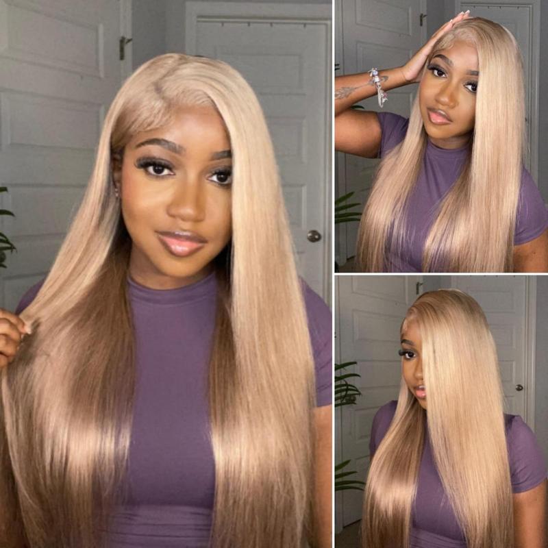 Megalook Milk Tea Light Flaxen Brown Lace Front Wig Human Hair 13x4 6x5 Glueless Wigs Human Hair Straight Body Wave Hair HD Lace Frontal Wig