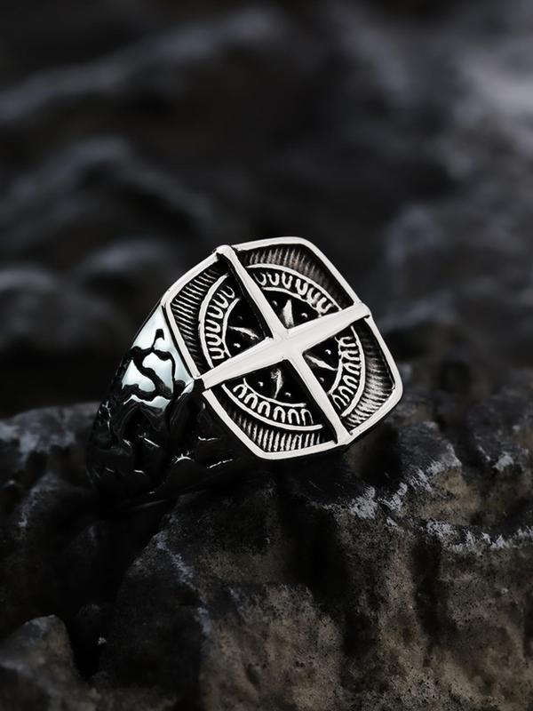 Vintage Style Stainless Steel Compass Decor Ring, Men's Trendy Rings Jewelry for Men, Fashion Accessories for Daily Wearing