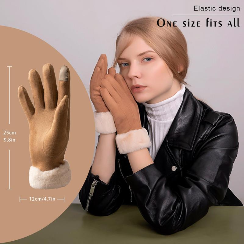 Women Winter Suede Gloves Fur Cuffs Touchscreen Gloves Soft Warm Fleece Lined Gloves for Cold Winter