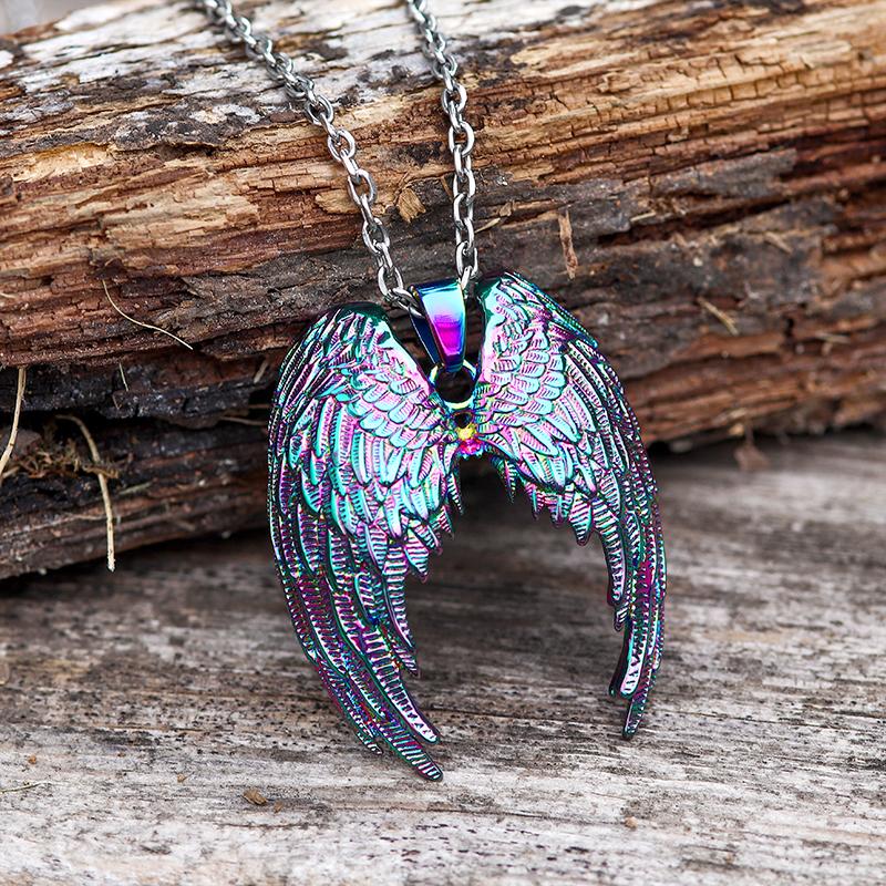 GTHIC Stainless Steel Angel Wings Pendant for Men Women Gothic Mother's Day Gifts