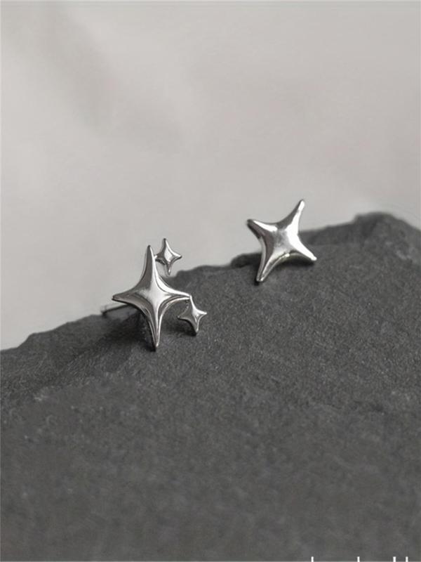 1 Pair Women's Creative Asymmetrical Mini Star Shaped Stud Earrings, Casual All-match Jewelry for Girls Gift, Female Classic Fashion Accessories for Daily Wear