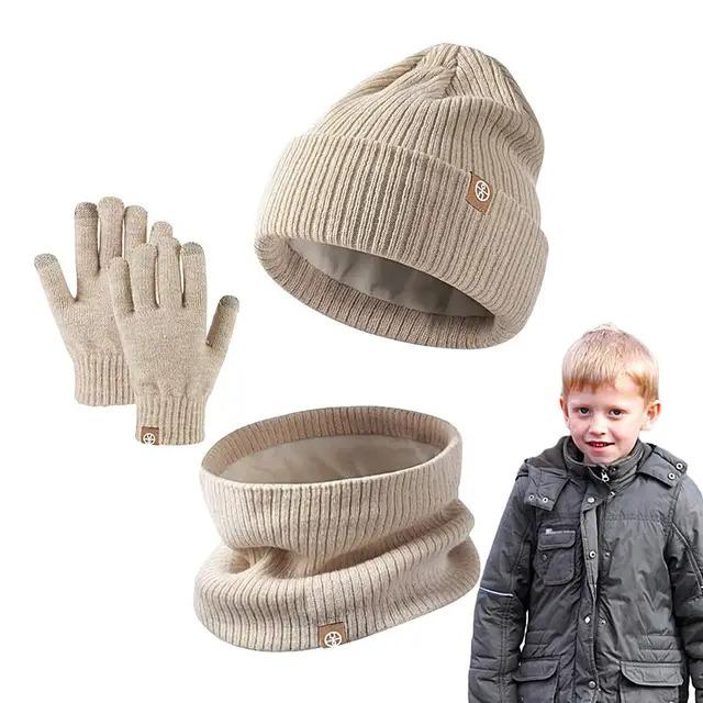 Girls Winter Hat And Gloves Set Cold Weather Hat Scarf Gloves Set Fleece Knit Gloves Thermal Warm Hat Neck Scarf For Traveling